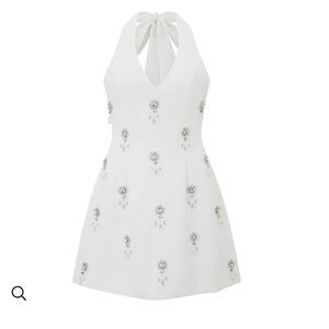 Chic White Halter Mini Dress with Embellishments